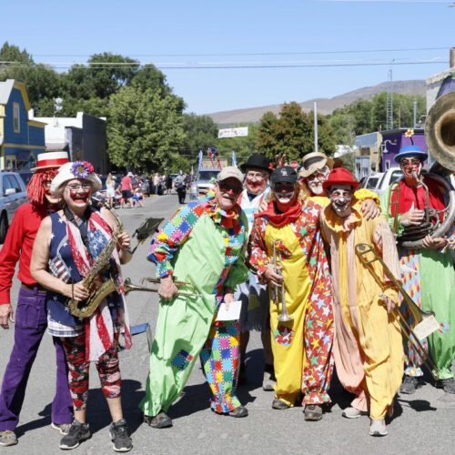 The Clown Band couldn't resist a group photo during the 75th Cherry Days Parade. The Clown Band has been a part of every parade since Cherry Days began 75 years ago.